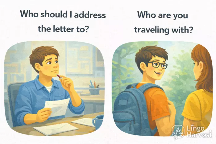 object questions who address letter who traveling with