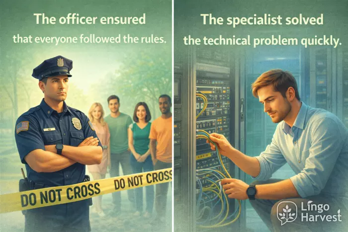 officer enforcing rules and specialist solving problem