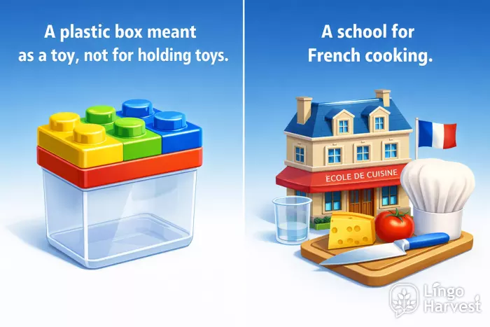 plastic toy box and French cooking school