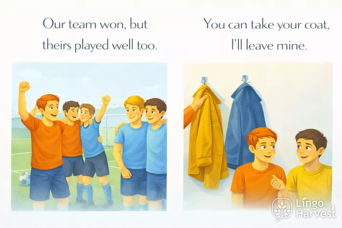 possessive pronouns ours theirs mine examples conversation