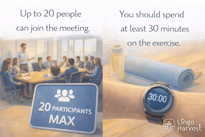 prepositions of degree up to twenty participants and at least thirty minutes exercise