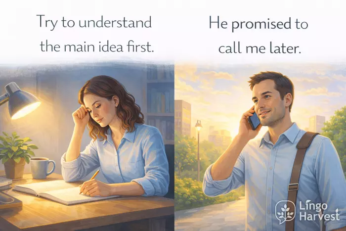 prepositions with infinitives understanding idea and promise to call