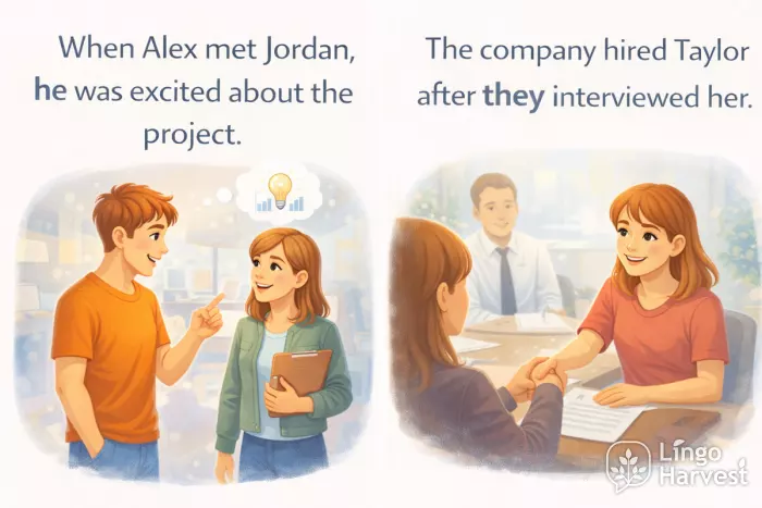 pronoun reference examples meeting project interview hired they