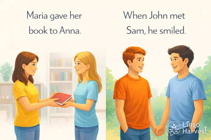 pronoun reference sentences Maria Anna John Sam