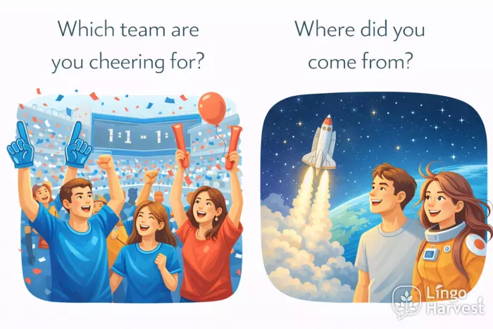 question words practice, cheering team, where did you come from