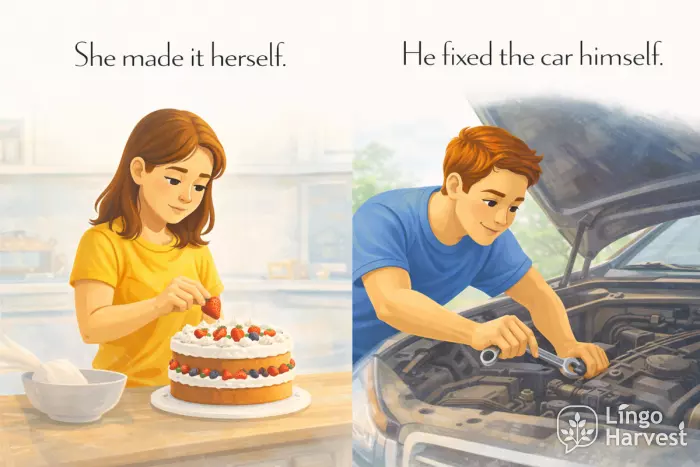 reflexive pronouns she made it he fixed car himself