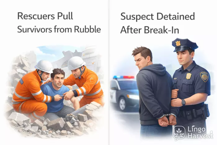 rescuers pull survivors rubble suspect detained break in