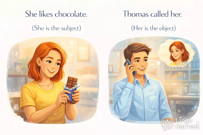 subject and object pronouns she her examples