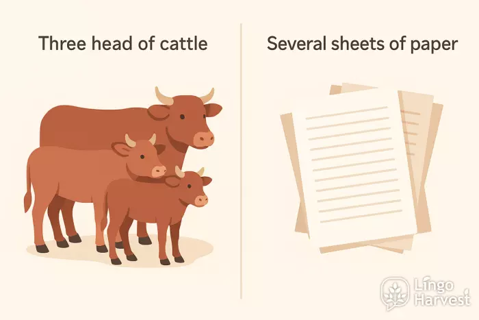 three head of cattle several sheets of paper