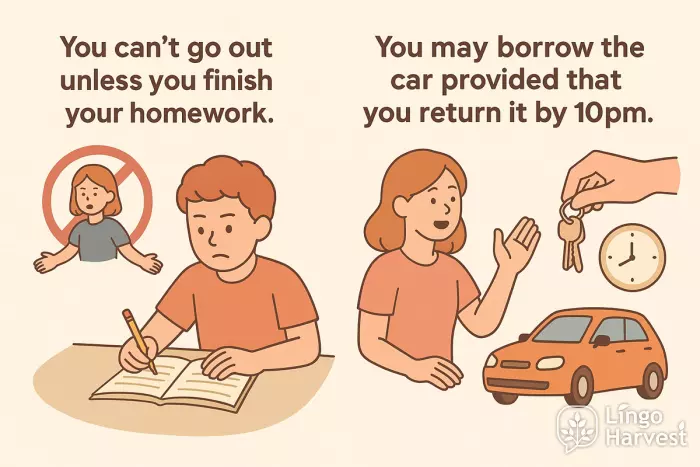 unless finish homework; provided that return car 10pm