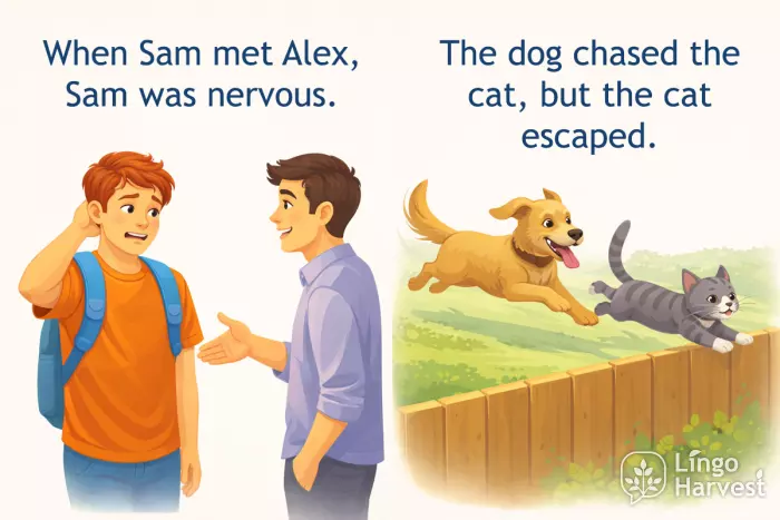 when but conjunction examples nervous meeting dog chase