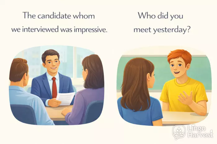 who vs whom interview question meeting example
