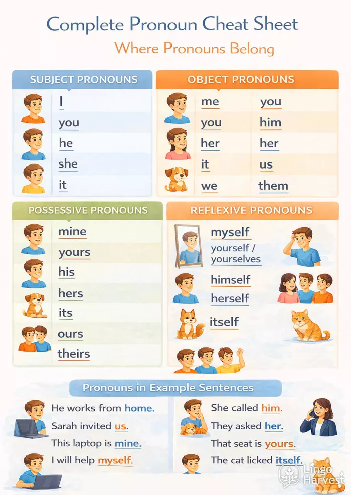 complete pronoun cheat sheet english learners overview