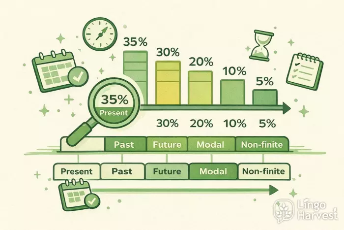 English tense time axis balance visualization