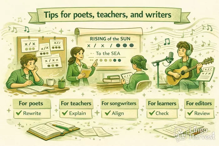 Stress pattern uses for poets, teachers, songwriters, learners, and editors
