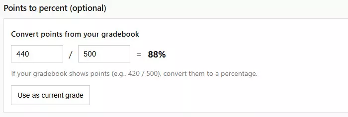 Final exam grade calculator – points to percent conversion