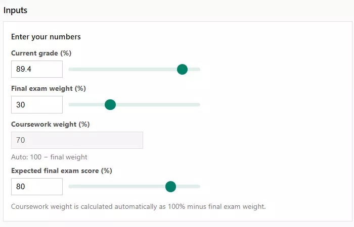 Final grade calculator setup