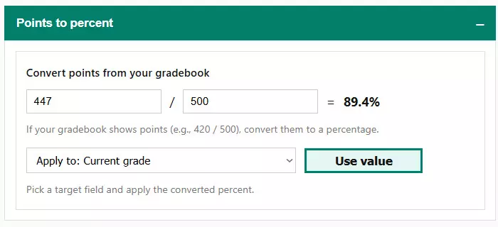 Points to percent grade conversion