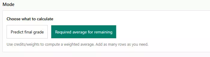 Grade calculator mode selection interface