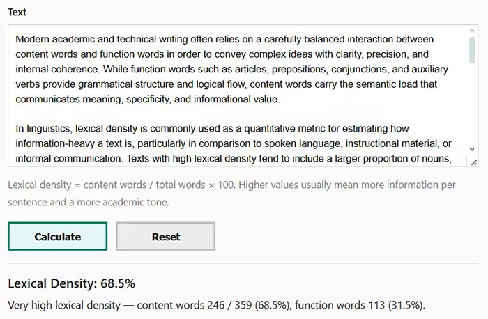 How to Use the Lexical density calculator
