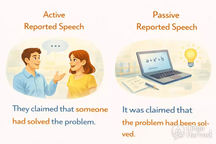 active vs passive reported speech claimed problem had been solved