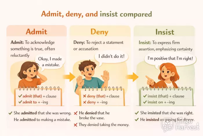 admit deny insist reported speech verb patterns