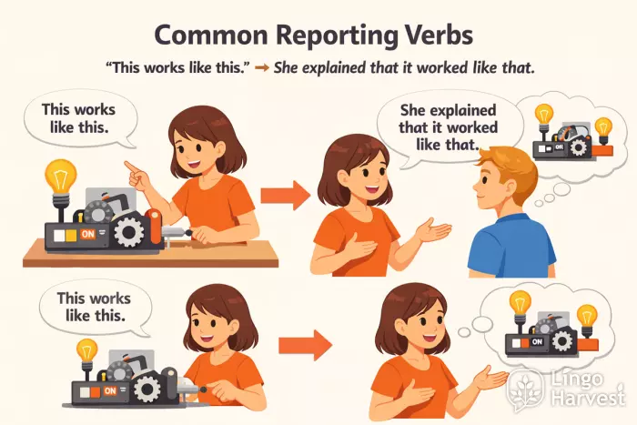 common reporting verbs reported speech explanation example