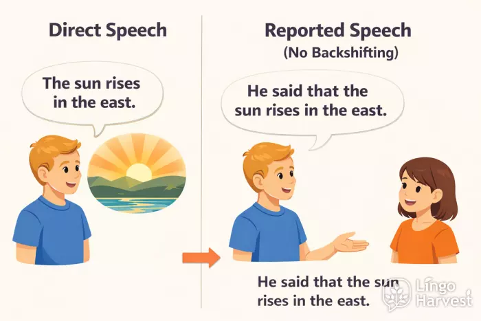 direct and reported speech no backshifting general truths