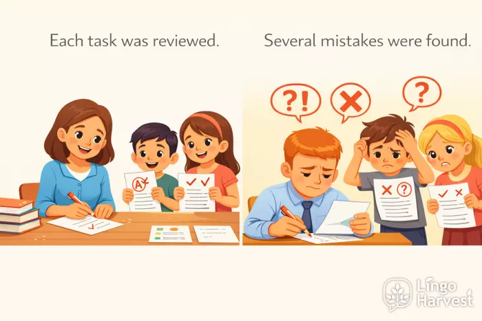 each vs several examples reviewed tasks mistakes
