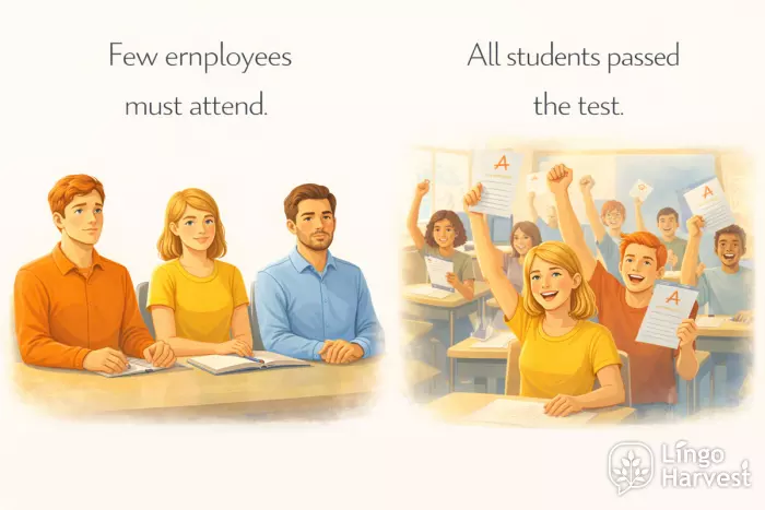 few employees and all students quantifier contrast