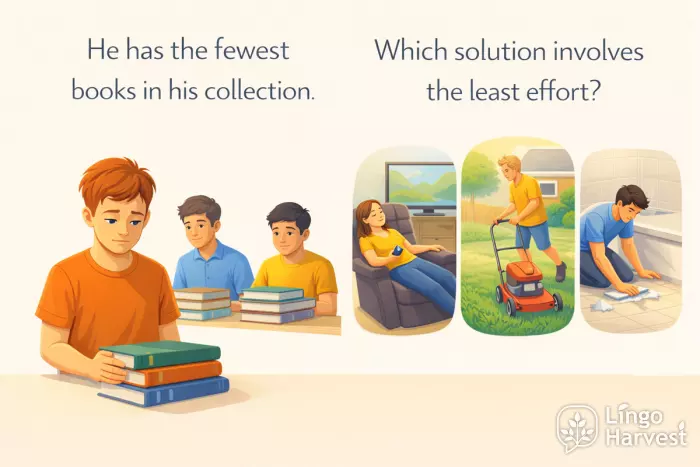 fewest vs least comparison books and effort examples