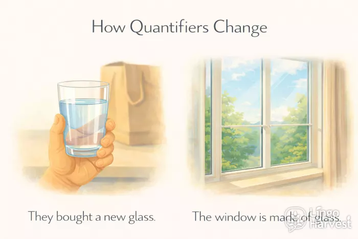 how quantifiers change glass vs glass material examples