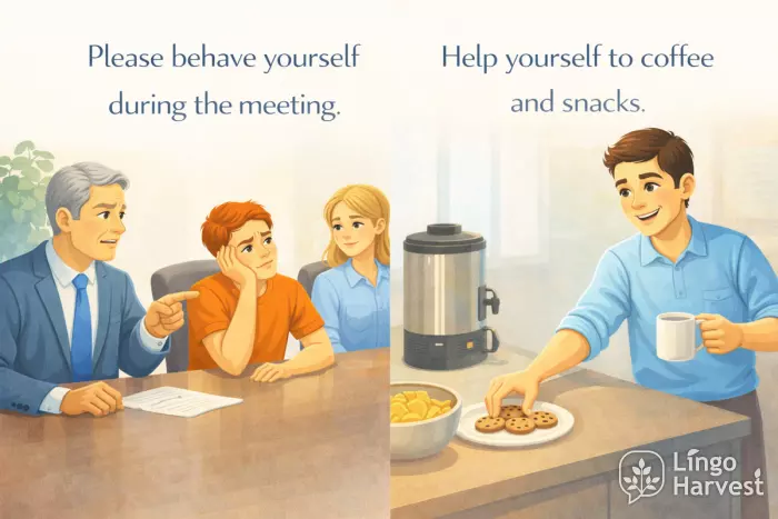 meeting behavior reminder and self-serve snacks scene