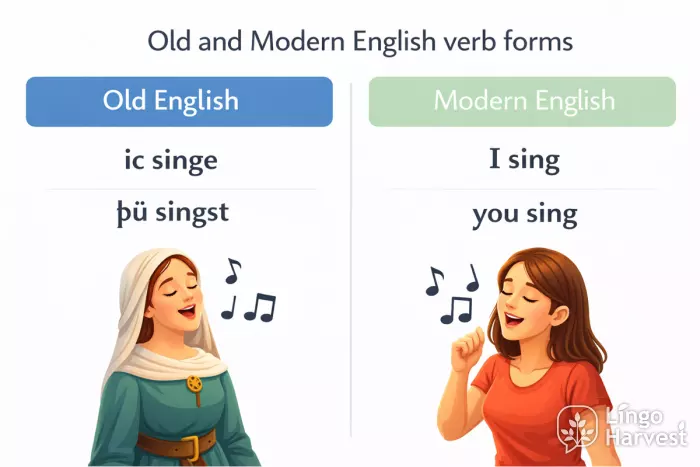 Old and Modern English verb forms comparison