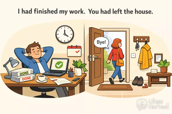 past perfect examples finished work left house