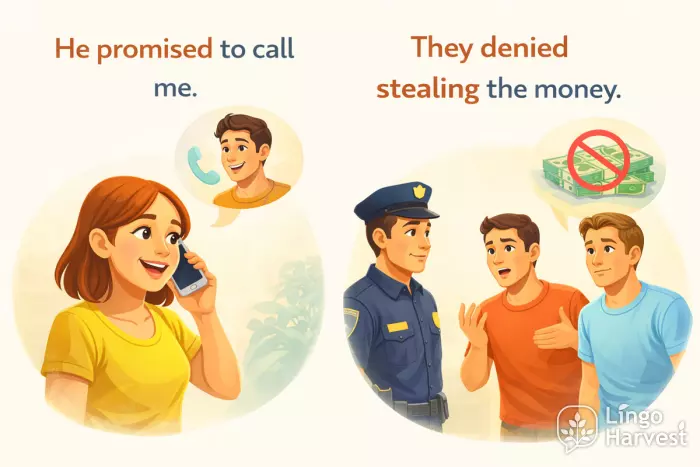 reported speech promise deny phone call police dialogue
