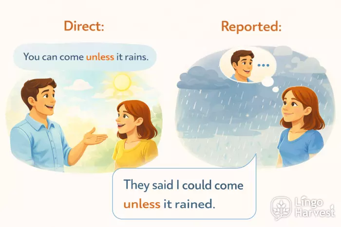 reported speech unless clause could come unless it rained