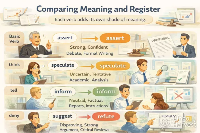 reporting verbs meaning register assert speculate inform refute