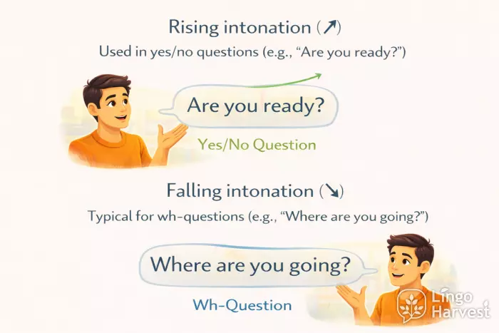 rising falling intonation yes no wh questions arrows