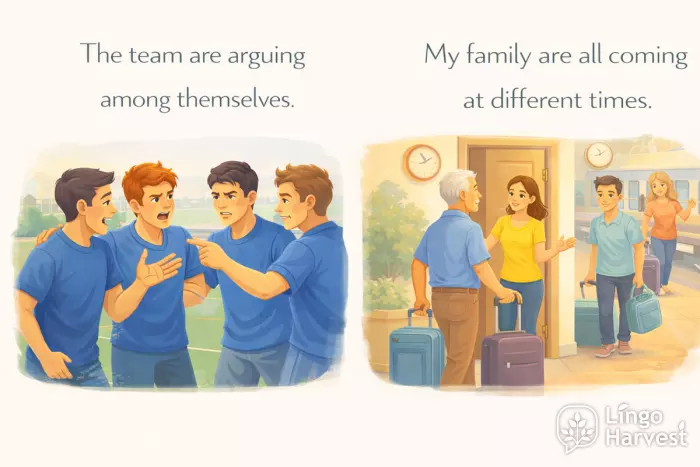 team arguing collective noun family arriving different times