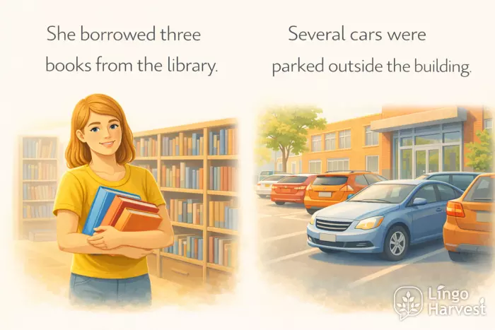 three books and several cars quantity examples