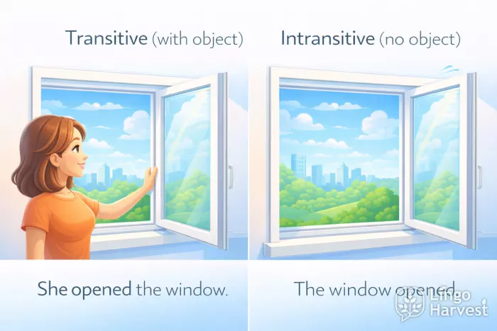 Transitive vs intransitive window opening example