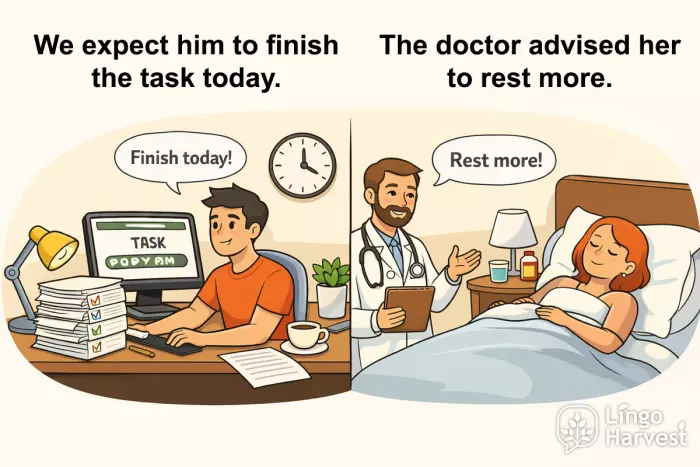 verb object infinitive expect advise examples