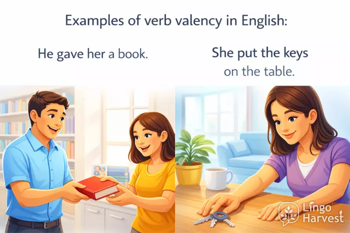 Verb valency examples with giving and placing