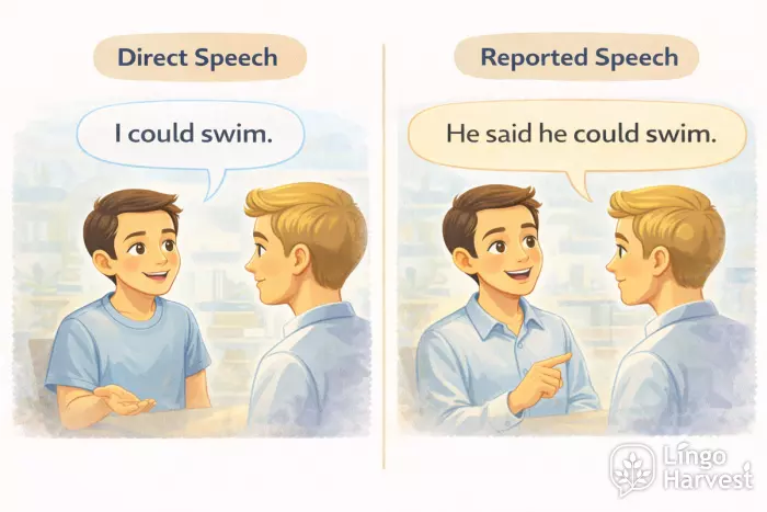 reported speech could swim modal verb example