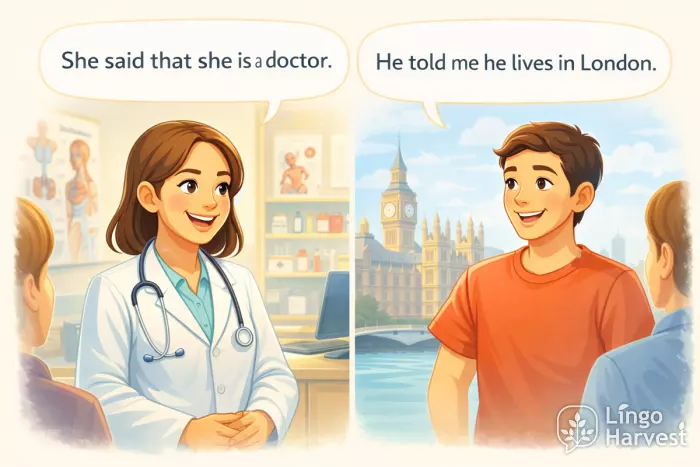 reported speech present simple doctor lives in London