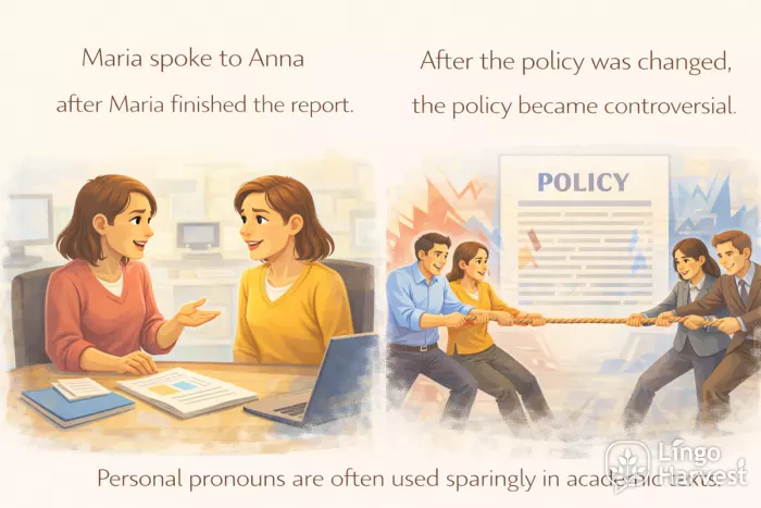 ambiguous pronouns Maria finished report policy changed became controversial