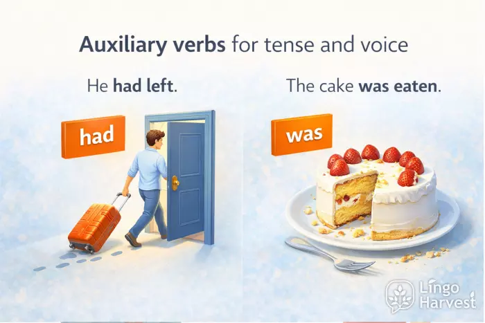 Auxiliary verbs in tense and voice