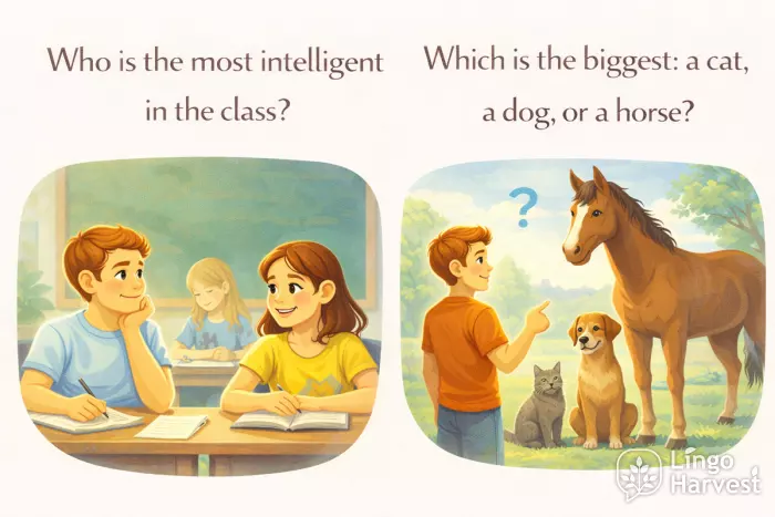 comparative superlative questions English class intelligence animal size