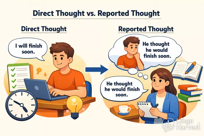 Direct thought reported thought example finish soon